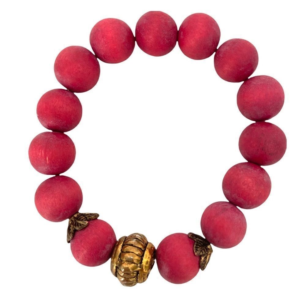 Fashionable Pink Wood Beaded Bracelet - Picture 2 of 2